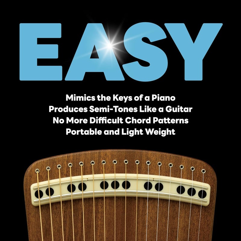 KOAURA Guitar Harp | Hanago M28 [16 Strings but Playable 28 Notes] Single-Fret Fingerboard with Piano Array, Portable A4 Size, All Solid Wood(Mahogany) - Image 4